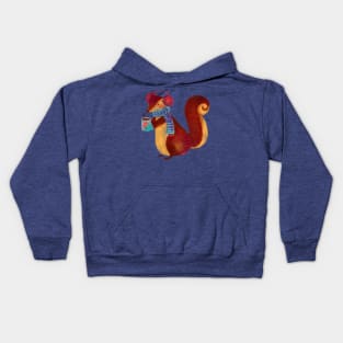 Squirrel Drinking Coffee Christmas Edition Kids Hoodie